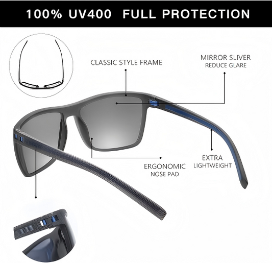 Polarized Sunglasses  Lightweight TR90 Frames  UV400 Protection  Square Sunglasses