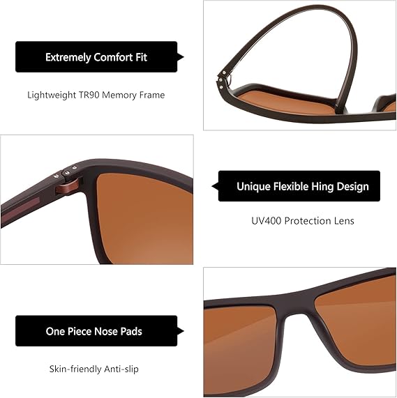 Polarized Sunglasses for  Lightweight TR90 Frame UV400 Protection Square Sun Glasses