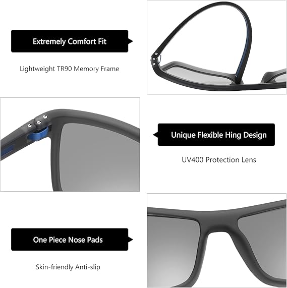 Polarized Sunglasses  Lightweight TR90 Frames  UV400 Protection  Square Sunglasses