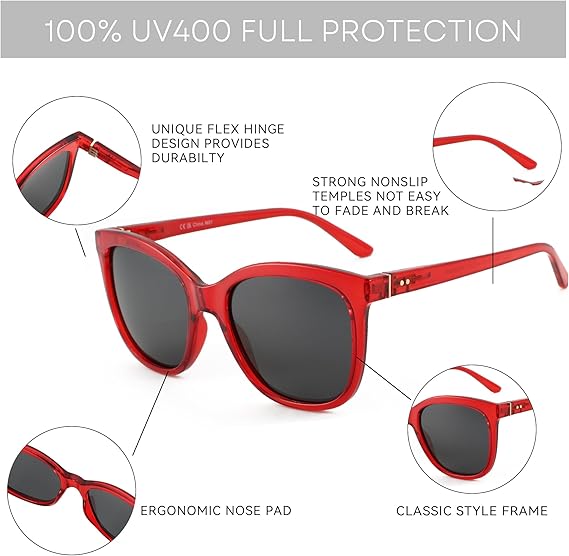 Polarized Sunglasses for Women UV400 Protection Retro Cute Fashion Cateye Sun Glasses